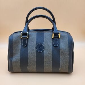 Fendi Vintage Pequin Striped Canvas Boston 25 Bag. Authentic w/COA.